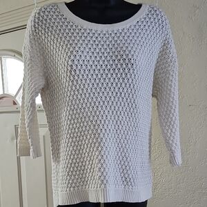 Athleta Seychelles Open-Knit Sweater Ivory Cream Size S Summer Knit Linen Blend